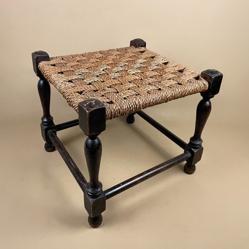 Wooden footstool woven - footstool,
