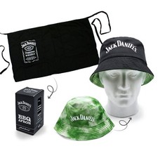 Jack Daniels Hat Aprons Set - Reversible Bucket Hat Bistro BBQ Apron Grilling