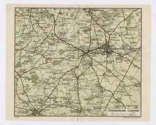 1924 ORIGINAL VINTAGE MAP OF SHAKESPEARE COUNTRY LEAMINGTON WARWICK / ENGLAND