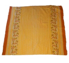 Vintage 60S 70s Cotton Seersucker Table Cloth Vibrant Orange Yellow Daisy Flower