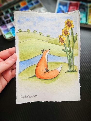 Fox sunflowers watercolour - sunflowers,