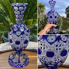 RARE C1880 FABERGE RUSSIAN COURT BLUE CUT CLEAR EGG GLASS VASE CENTREPIECE 14”