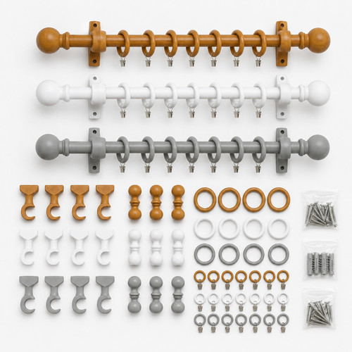 28mm wooden curtain - pole, set