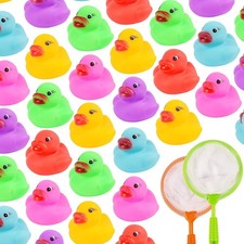 24 Mini Rubber Ducks with 2 Fishing Net Bath Toy Duckies Pool Game for Kids