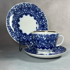 Lomonosov Imperial Porcelain Cobalt Blue Trio - Tea Cup, Saucer (A/F) & Plate
