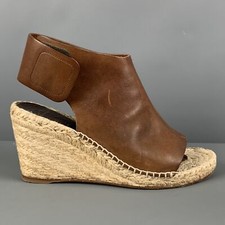 CELINE Size 7 Tan Natural Leather Mixed Materials Espadrille Sandals