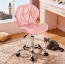 Cushioned Computer Desk Office Chair Vanity Stool Chrome Legs Swivel Adjustable