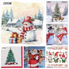 6 x Mixed  Christmas Paper Napkins,Decoupage/art/Craft/Vintage/Santa /Snowman 