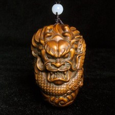 2.4 Inch Old Chinese Boxwood hand carved Loong Dragon Statue netsuke collectable