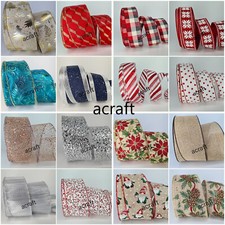 Christmas Ribbon Wired Edge Tree Home Decoration Gift Wrap Presents Bow Craft UK