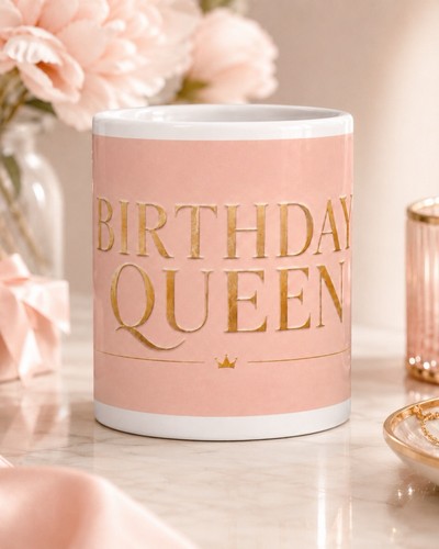 Birthday queen mug - birthday, gold