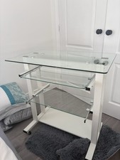 white and glass office desk