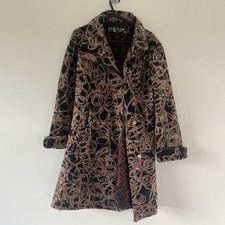 Desigual Coat Size 40 Red Multicoloured Mid Length Embroidered Collared   