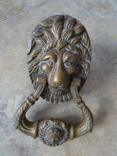 Vintage lion head brass - head, door