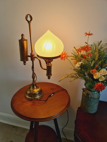 Antique brass table lamp oil - lamp,