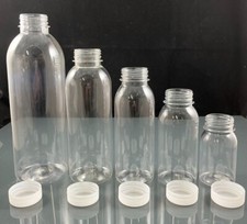 Tamper Evident Plastic Bottles with caps 125ml 250ml 330ml 500ml 1L Round Clear