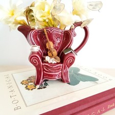 Vintage Park Rose Bridlington Pottery, Milk Jug/Creamer, Cat On Queen Anne Chair