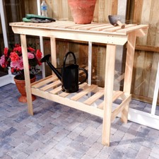 Wooden 2 Tier Shelf Slatted