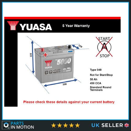 Car battery ybx5057 yuasa 049 - yuasa,