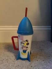 Vintage Walt Disney Mickey Mouse Astronaut  Rocket Ship Drinking Cup And Straw