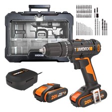 WORX Powershare Cordless Hammer Drill 20V 50Nm x2 2.0Ah 51pc Drill Bit WX370.2