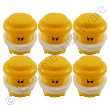 6 x Yellow Leaf Style 28mm Round Convex Arcade Buttons & Microswitches - MAME