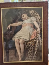 Vintage Print Young Girls In Chair Leopard Print 1930s Retro