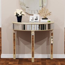 Half Moon Console Table Versatile Accent Table Hall Side Table w/Beveled Glass