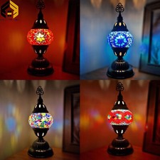 Turkish Moroccan Table Lamp Small Colorful Mosaic Glass Desk Light + Bulb Free
