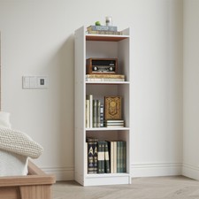 Slim White Wooden Bookcase Minimalist Narrow Shelf for Small Spaces & Home Decor