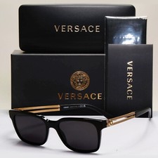 Versace Sunglasses Black Square Gold Medusa Meander MOD VE 3218 GB1 53mm