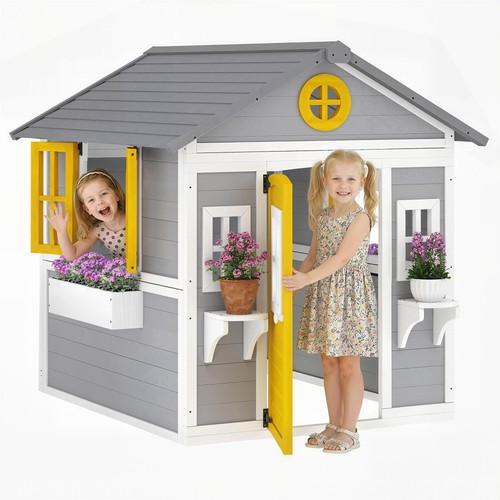 Outsunny wooden playhouse with - wooden,