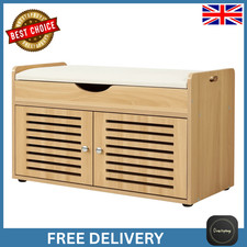 Wooden Shoe Storage Bench with Cushion Seat – Hallway Entryway Organizer Cabinet