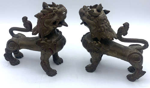 Tibetan kylin foo dogs brass - kylin,