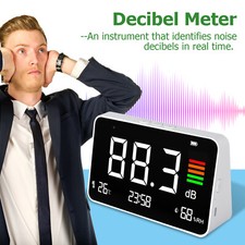 Sound Level Meter Desktop Decibel & Humidity Temp Meter 30-130dB Rechargeable UK