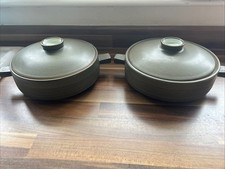 Denby Stoneware Green Chevron Pattern X2 Serving Tureen Dishes With Lids.