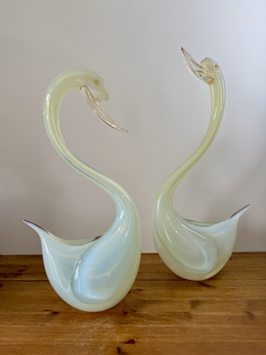 Murano style art glass swans - style, |