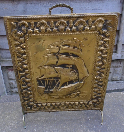 Vintage brass fire screen - vintage,