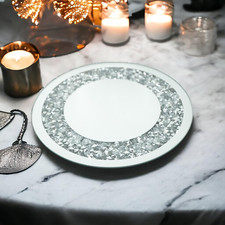 SERENA'S round Crushed Diamond Crystal Candle Plate 25Cm Mirrored Glass Jewel Pl