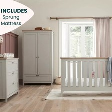 Tutti Bambini Verona 4 Piece Nursery Furniture Set Grey Oak Cot Bed Wardrobe New