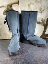 UGG Blue Suede / Sheepskin Tall Boots with Ribbon Ties.  Size 9