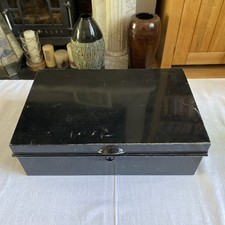 Vintage Black Metal Deed Document Box No Key 40 cm Wide