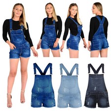 New Women Ladies Girls Monika Dungarees Stretch Denim Jeans Short Dress Jumpsuit