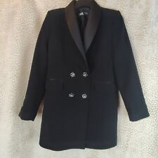 Zara Womens Black Velvet Frock Coat Size M Satin Tuxedo Lapel & Gemstone Buttons