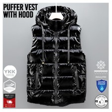 Men Gilet Bodywarmer Puffer Vest Sleeveless Quilted Hooded Padded Winter Jacket