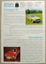 JENSEN INTERCEPTOR III & JENSEN HEALEY Car Sales Specification Leaflet 1973-74