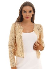 Women Glitter Sequin Blazer Bolero Shrug Cropped Jacket Open Front Cardigan Coat