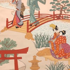 MANUEL CANOVAS Geishas Fuchsia Oriental Cotton Remnant New