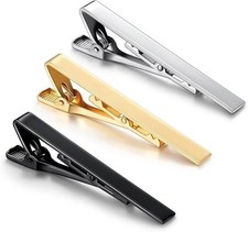 3 Pack Tie Clips for Men Long Styles Tie Bar Clip Set Square Edges Tie Tack Pins