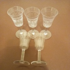 5 X Edwardian “Pall Mall Lady Hamilton” Etched Liquor/Shot/Sherry Glasses c1910